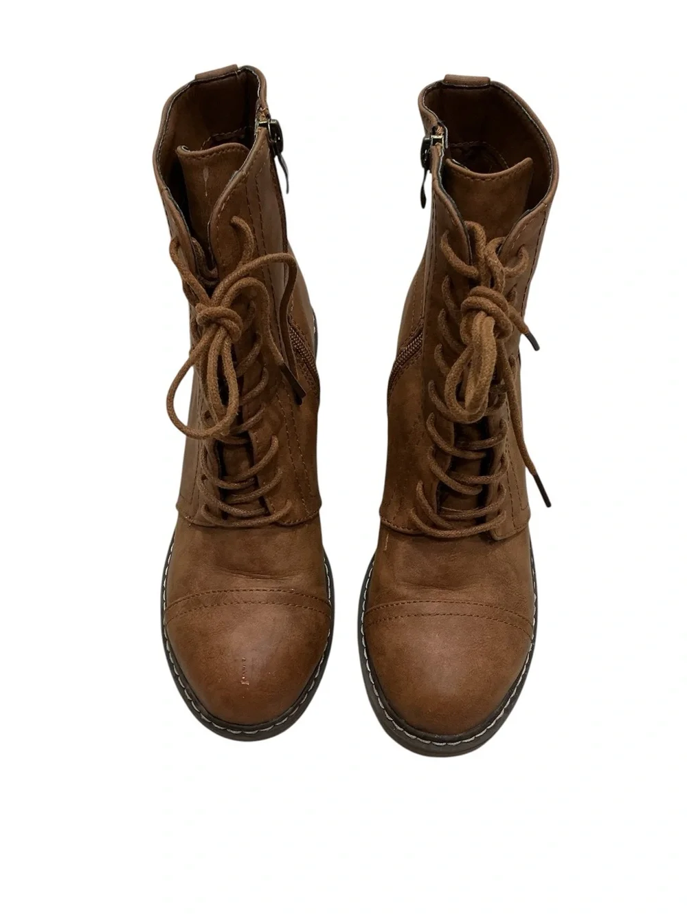 Olivia Miller Lace Up Ankle Booties Tan Brown Chunky Heel Side Zip Size 6